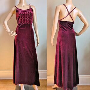 Vintage 90s Papell Boutique Velvet Evening Gown Burgundy Rhinestones Siren 12